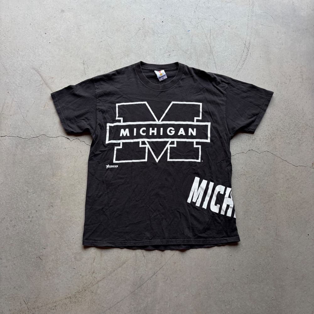 Vintage Artex Michigan Wolverines T Shirt Mens XL Black Double Sided Made in USA
